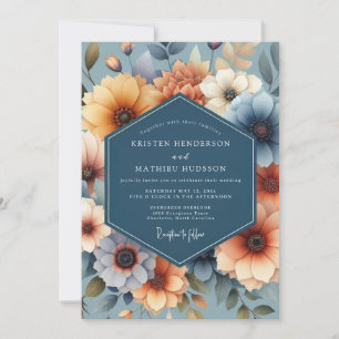 Marigold & Blue Artistic Bloom Wedding Invitation