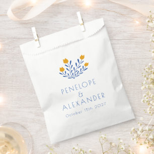 Marigold Blue Folk Floral Personalized Wedding Favor Bag