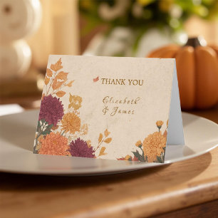 Marigold Border Rustic Boho Autumn Floral Wedding Letterpress Thank You Card