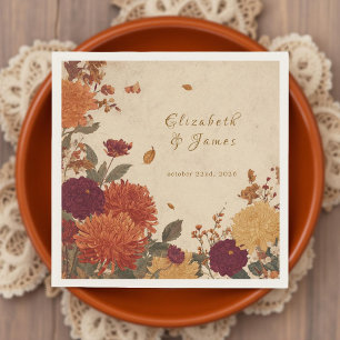 Marigold Border Rustic Boho Autumn Floral Wedding Napkins