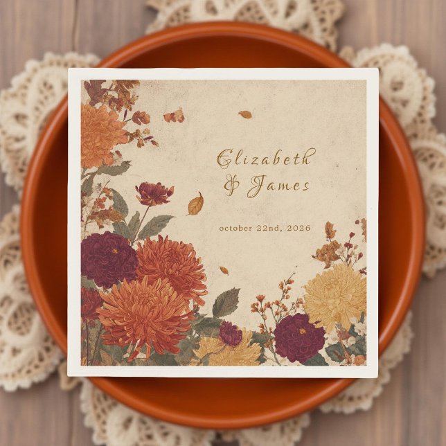 Marigold Border Rustic Boho Autumn Floral Wedding Napkins (Creator Uploaded)