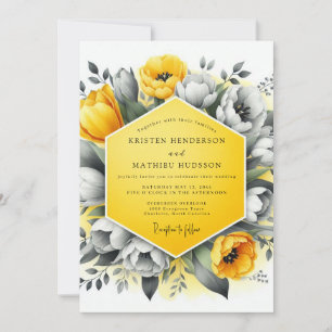 Marigold Charcoal Bloom Wedding Invitation