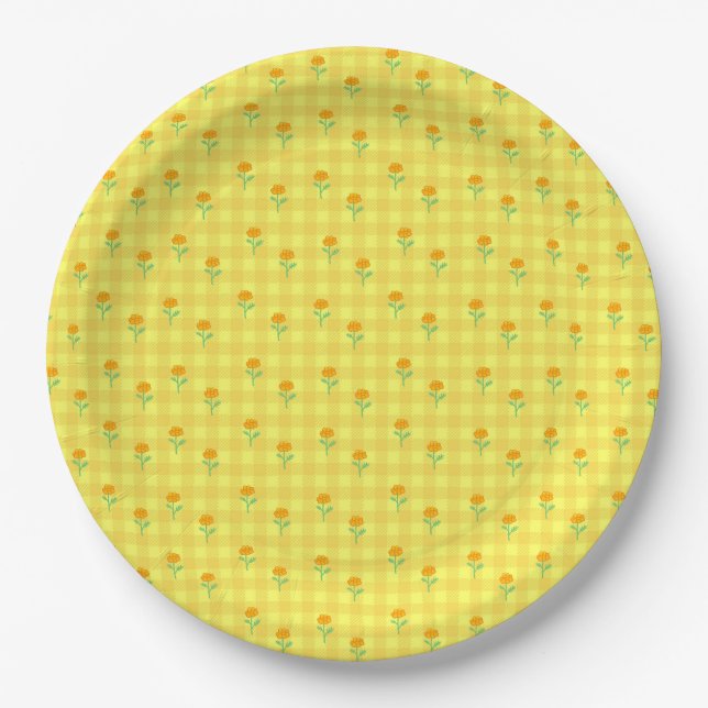 Marigold & Check (Yellow) Paper Plates (Front)