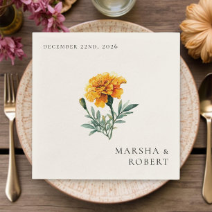Marigold Elegant Watercolor Floral Yellow Wedding Napkins