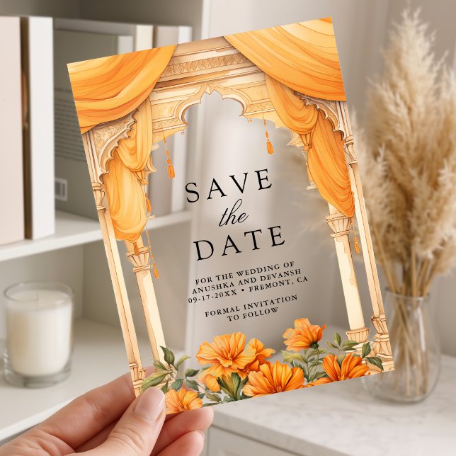 Marigold Floral Indian Hindu Wedding Save the Date (Creator Uploaded)