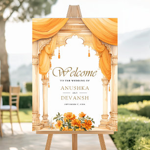 Marigold Floral Indian Hindu Wedding Welcome Sign