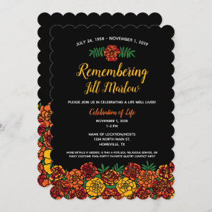 Marigold Floral Memorial Service Celebration Black Invitation