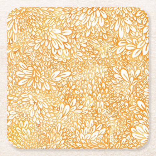 Marigold Floral Simple Orange Pattern Square Paper Coaster