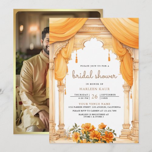Marigold Floral South Indian Hindu Bridal Shower Invitation