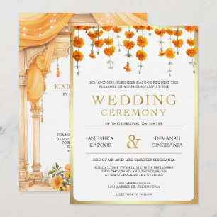 Marigold Floral South Indian Mandap Hindu Wedding Invitation