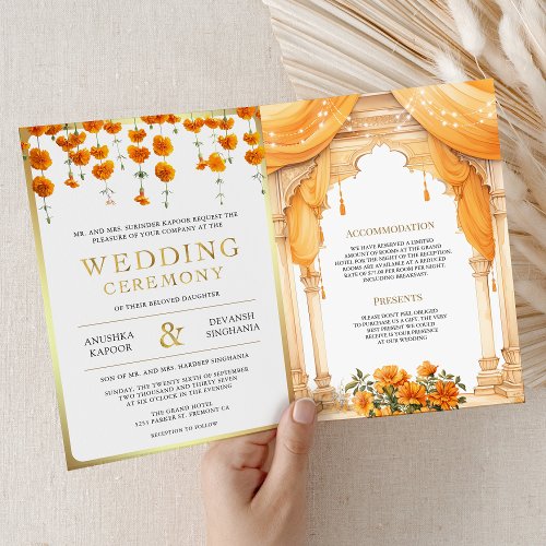 Marigold Floral South Indian Mandap Hindu Wedding Invitation