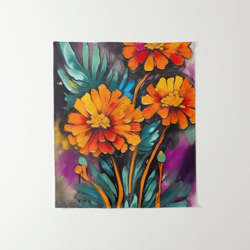 Marigold Flower Abstract Art Floral Colorful Tapestry
