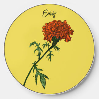 Marigold Flower Botanical Bloom Drawing Name Wireless Charger