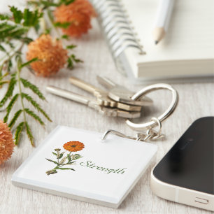 Marigold Flower Botanical Custom Pesonalized Keychain