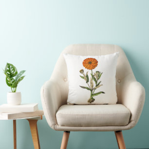 Marigold Flower Botanical Throw Pillow
