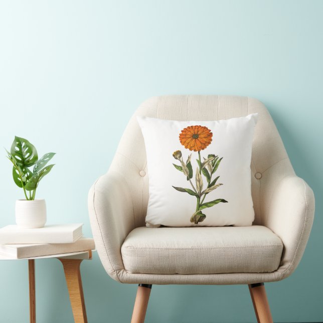 Marigold Flower Botanical Throw Pillow (Chair)