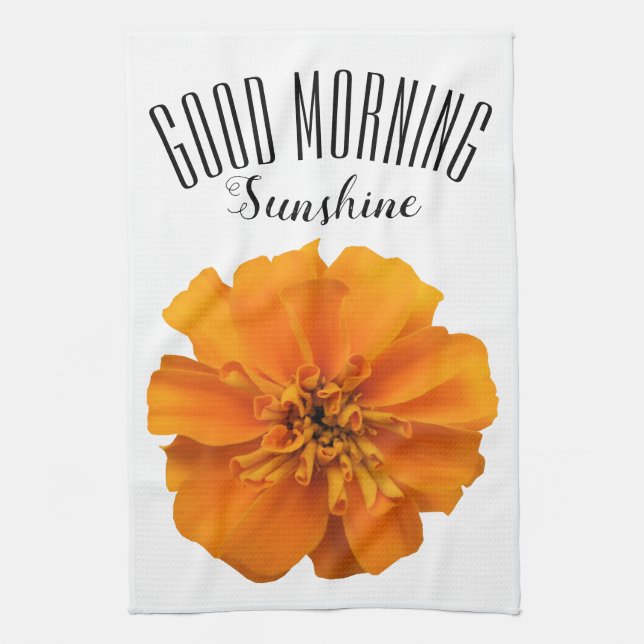 Marigold Flower Good Morning Sunshine Kitchen Towel (Vertical)