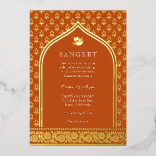 Marigold Flower Indian Floral Sangeet Gold Foil Invitation