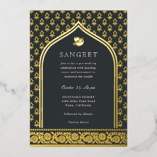 Marigold Flower Indian Floral Sangeet Gold Foil Invitation