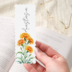 Marigold Flower October Birth Month Name Script Bookmarks