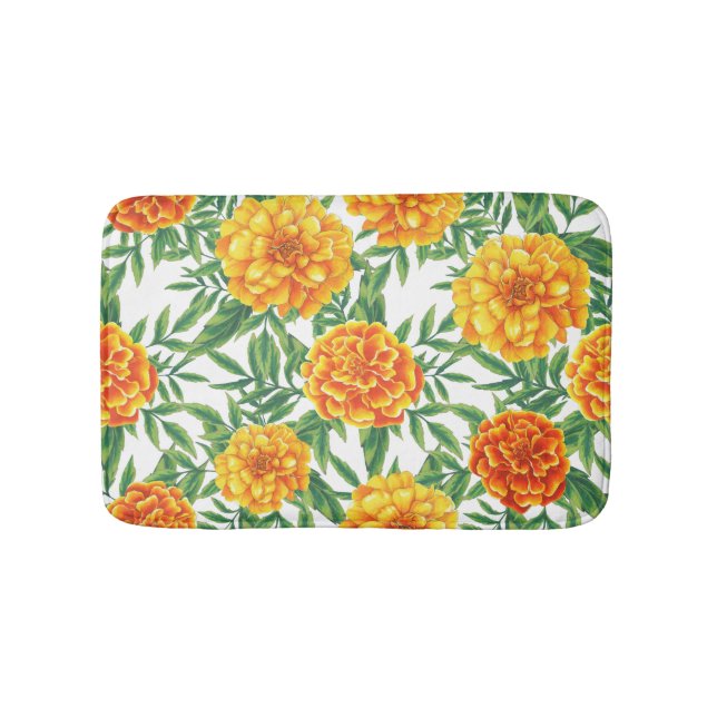 Marigold Flower Pattern Bathroom Mat (Front)