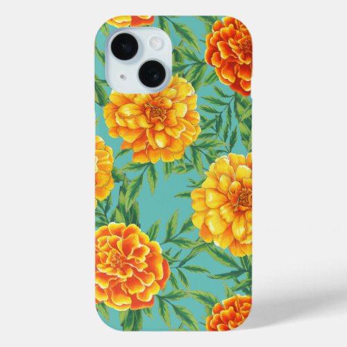 Marigold Flower Pattern iPhone 15 Case