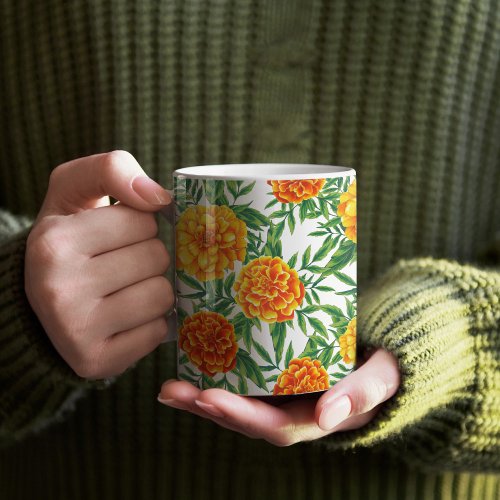 Marigold Flower Pattern Coffee Mug