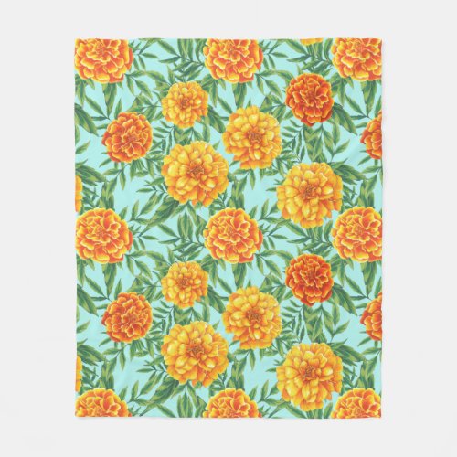 Marigold Flower Pattern Fleece Blanket