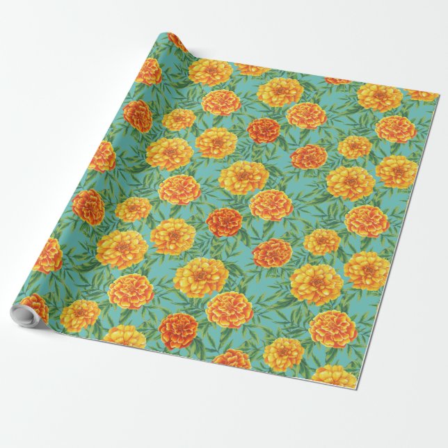 Marigold Flower Pattern Wrapping Paper (Unrolled)