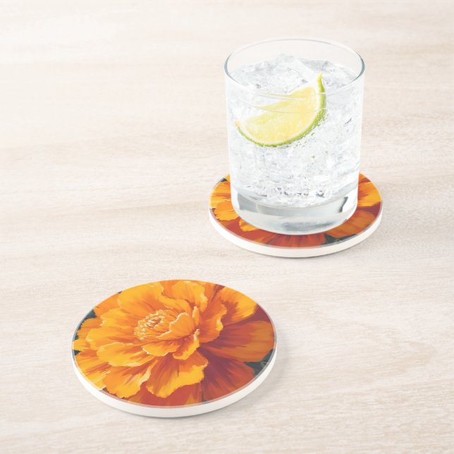 Marigold Flower | Watercolor Floral Painting Coaster (Side)