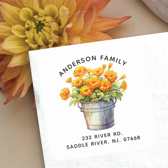 Marigold Flowers Address Label Sticker (Creator Uploaded)
