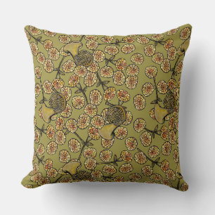 Marigold Flowers French Horn Pattern Throw Pillow