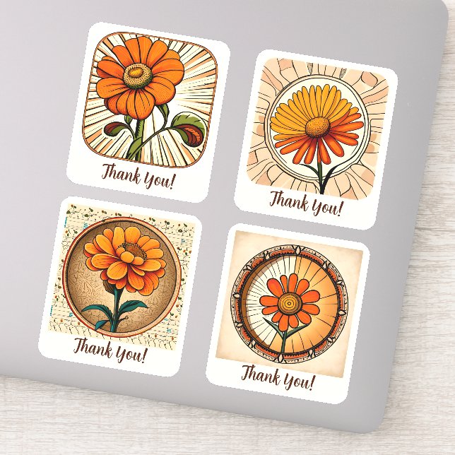 Marigold Flowers Groovy Retro Personalized Sticker (Detail)