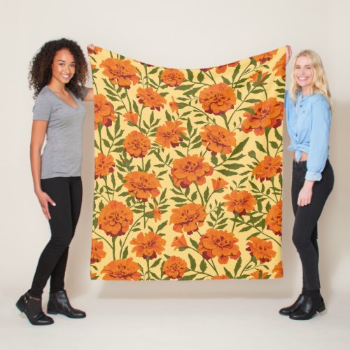 Marigold Flowers Pattern Fleece Blanket