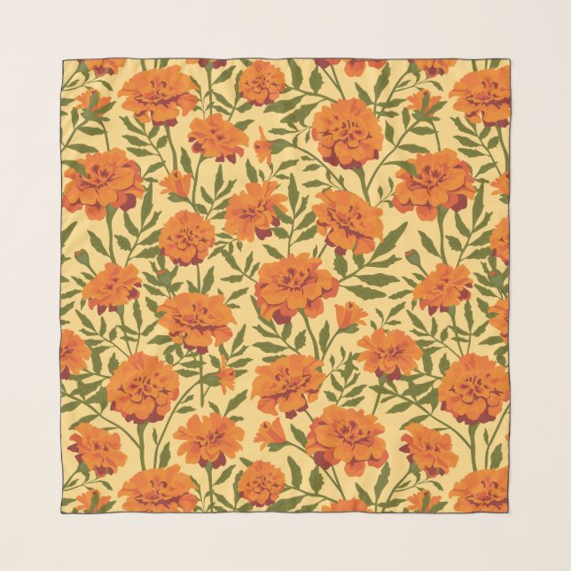 Marigold Flowers Pattern Scarf (Front)