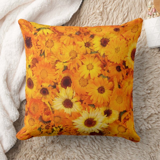 Marigold Flowers Throw Pillow (Blanket)