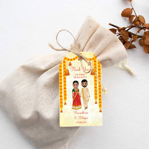 Marigold garlands bells with Tamil Telugu wedding  Gift Tags