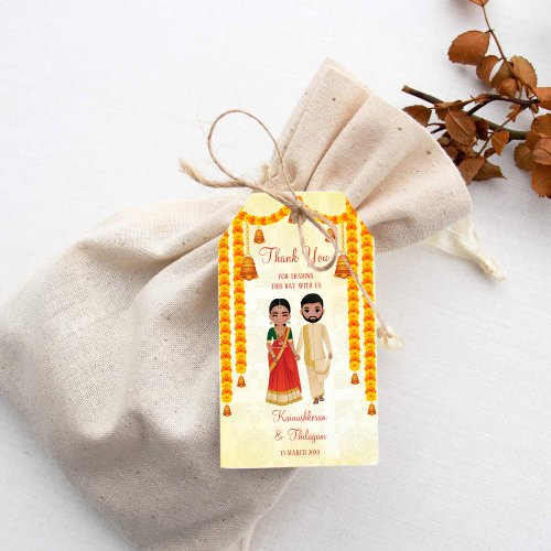 Marigold garlands bells with Tamil Telugu wedding  Gift Tags