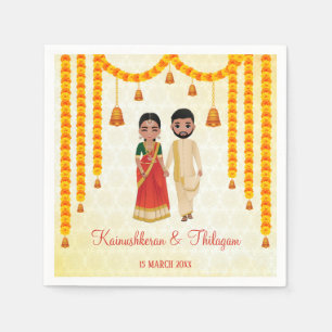 Marigold garlands bells with Tamil Telugu wedding Napkins