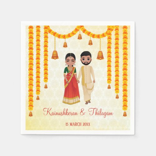 Marigold garlands bells with Tamil Telugu wedding  Napkins