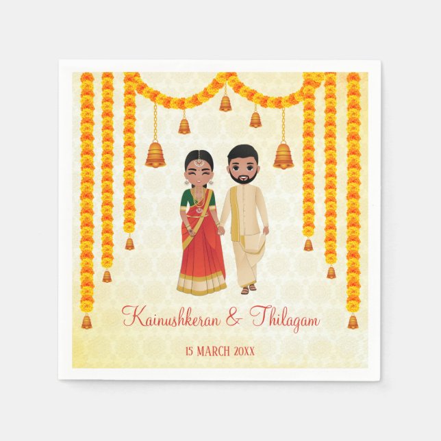 Marigold garlands bells with Tamil Telugu wedding  Napkins (Front)