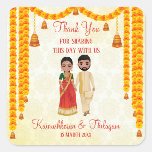 Marigold garlands bells with Tamil Telugu wedding Square Sticker
