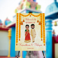 Marigold garlands bells with Tamil Telugu welcome