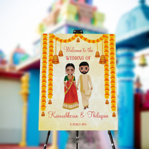 Marigold garlands bells with Tamil Telugu welcome Foam Board