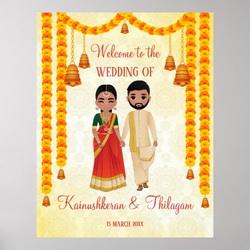 Marigold garlands bells with Tamil Telugu welcome Poster