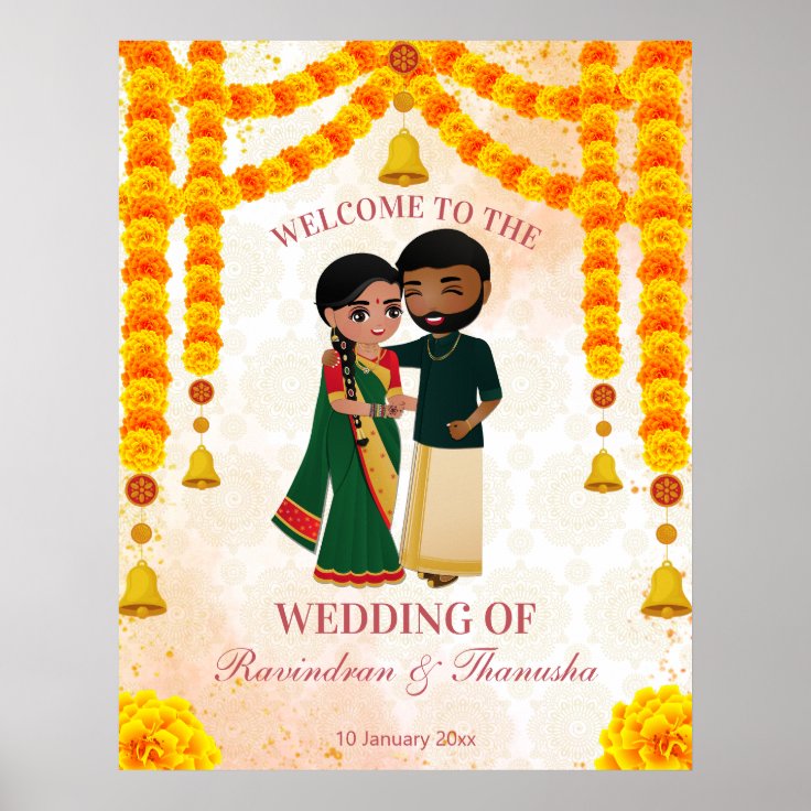 Marigold garlands bells with Tamil Telugu welcome Poster | Zazzle