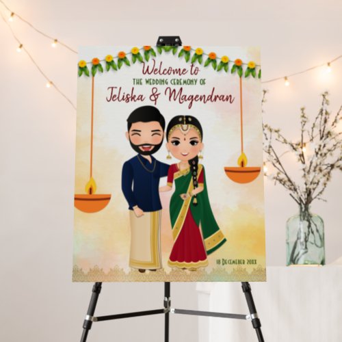 Marigold garlands Tamil wedding welcome sign
