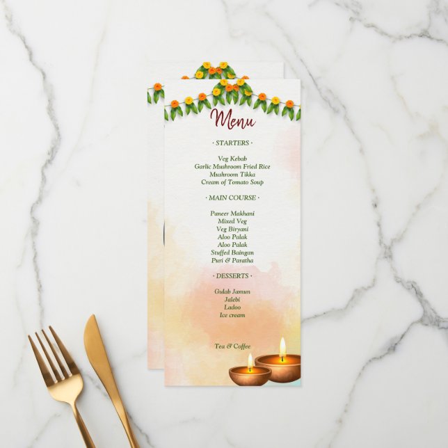 Marigold garlands with Hindu couple Tamil wedding Menu (Front/Back In Situ)