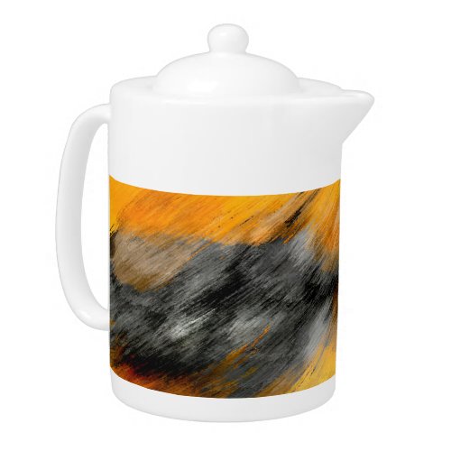 Marigold  grey and burnt lemon abstract teapot