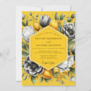 Marigold Greyscale Citrus Wedding Invitation